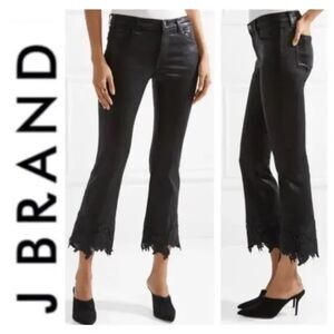 J BRAND Jeans Womens Size 27 Black Out Lace Hem Crop Stretch Denim SELENA